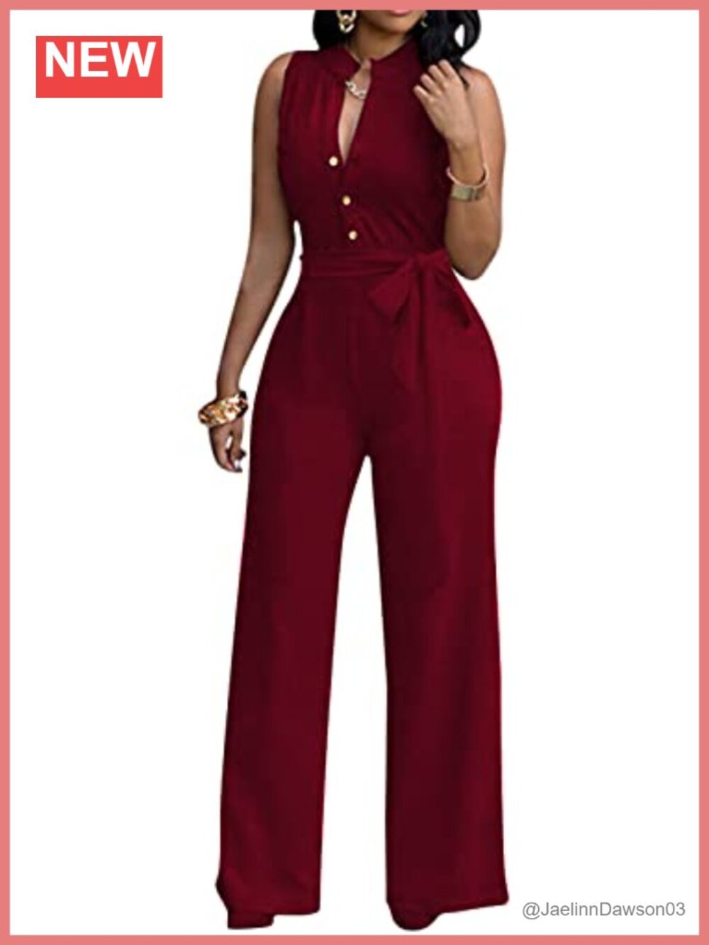 Women's V Neck Wide Leg Jumpsuit with Belt Long Sleeve Party Romper